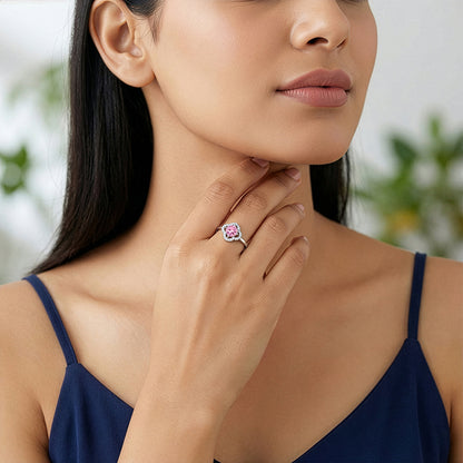Silver Charm in Clover Ring