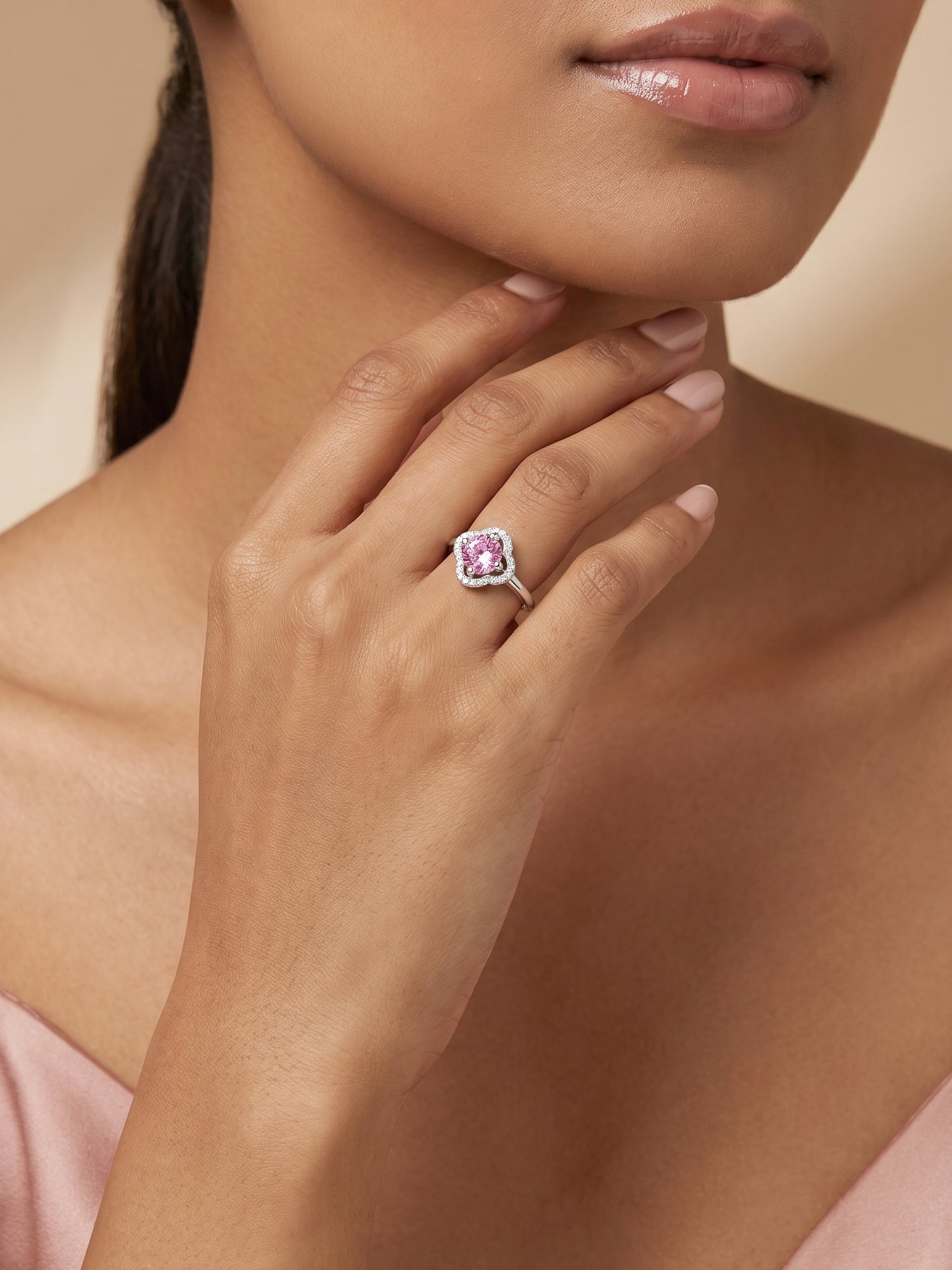 Silver Charm in Clover Ring