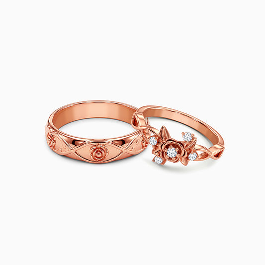 Rose Gold Spring Floral Couple Rings