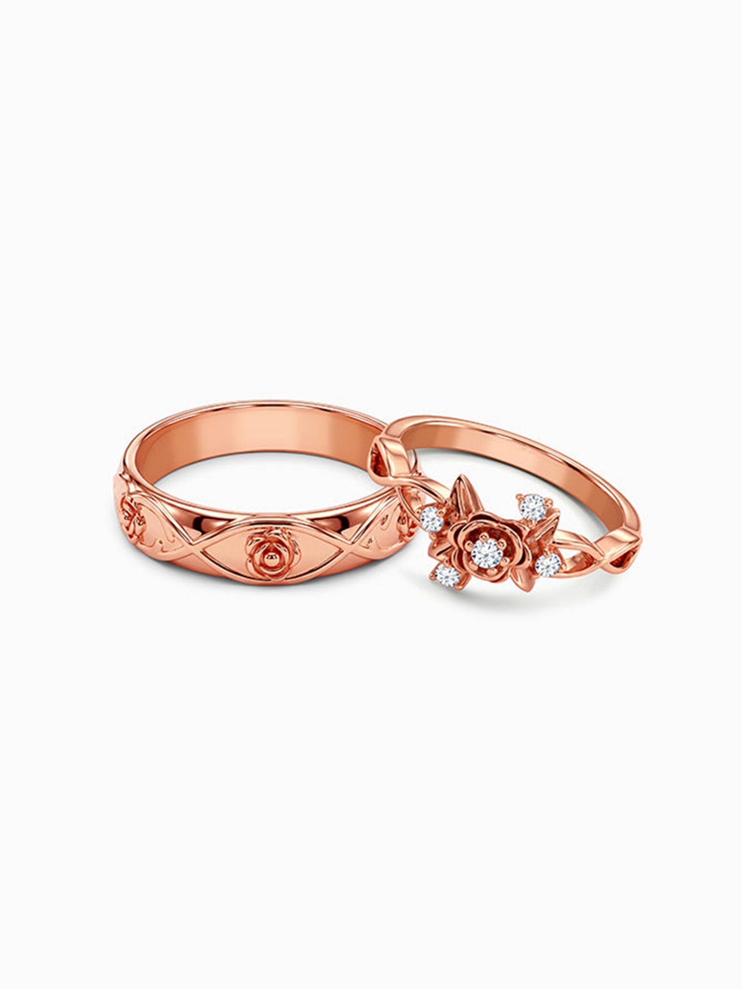 Rose Gold Spring Floral Couple Rings