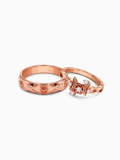 Rose Gold Spring Floral Couple Rings