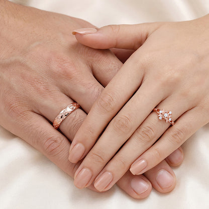 Rose Gold Spring Floral Couple Rings