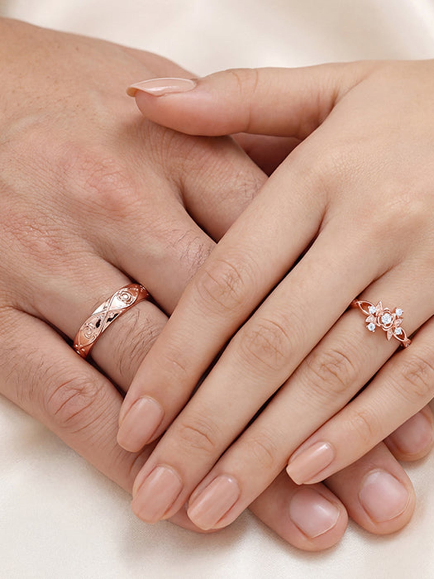 Rose Gold Spring Floral Couple Rings