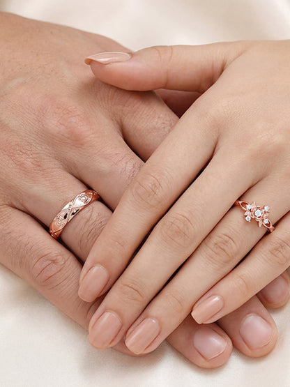 Rose Gold Spring Floral Couple Rings
