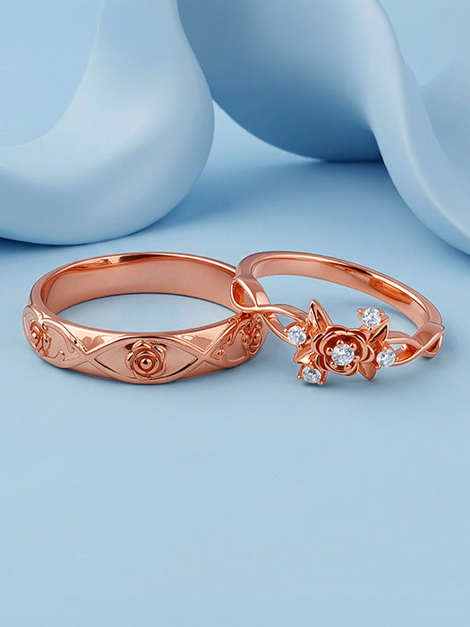 Rose Gold Spring Floral Couple Rings