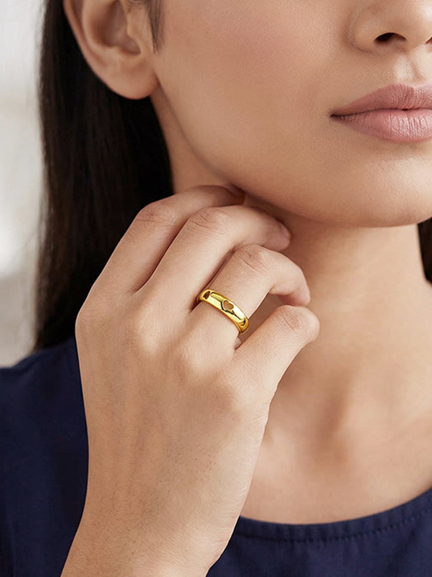 Golden Heart Cutout Band Set Ring