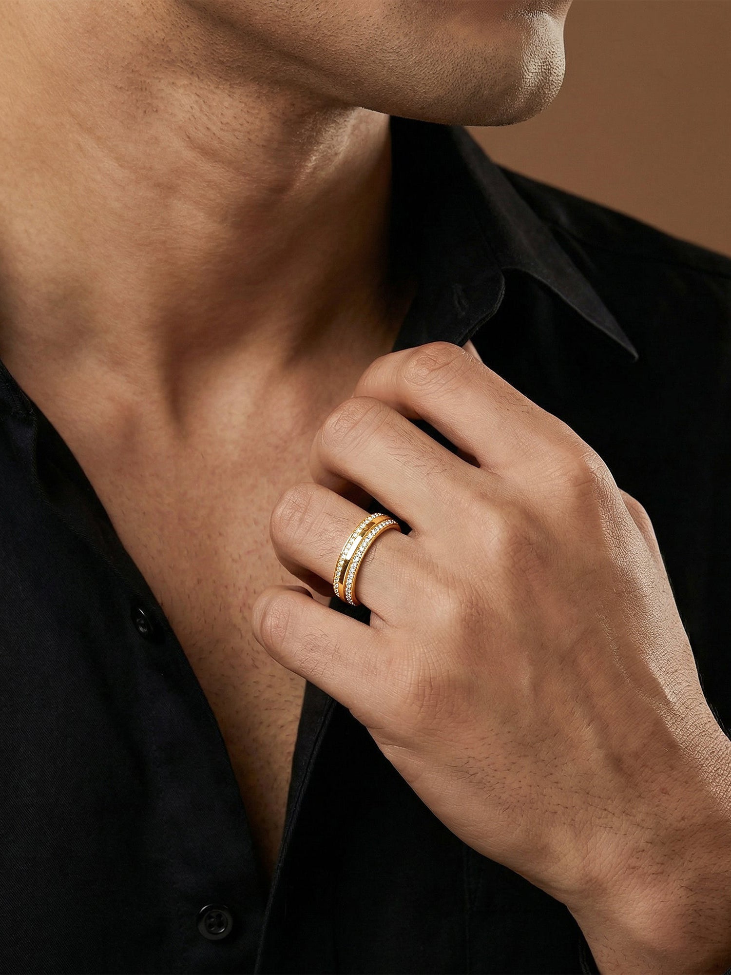 Golden Bold Fate Ring For Him (Size 17)
