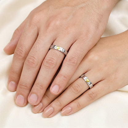 Dual Tone Heart Silver Couple Ring