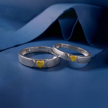 Dual Tone Heart Silver Couple Ring