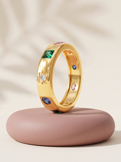 Golden Colourful Glam Ring (Size 12)