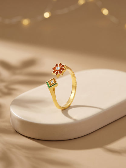 Golden Rangoli Rani Ring (Size 12)