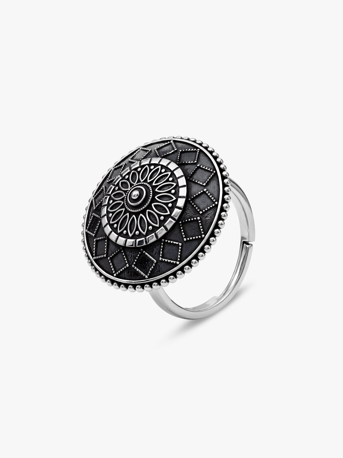 Oxidised Silver Mandara Ring (Size 12)