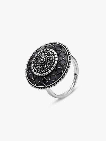 Oxidised Silver Mandara Ring (Size 12)