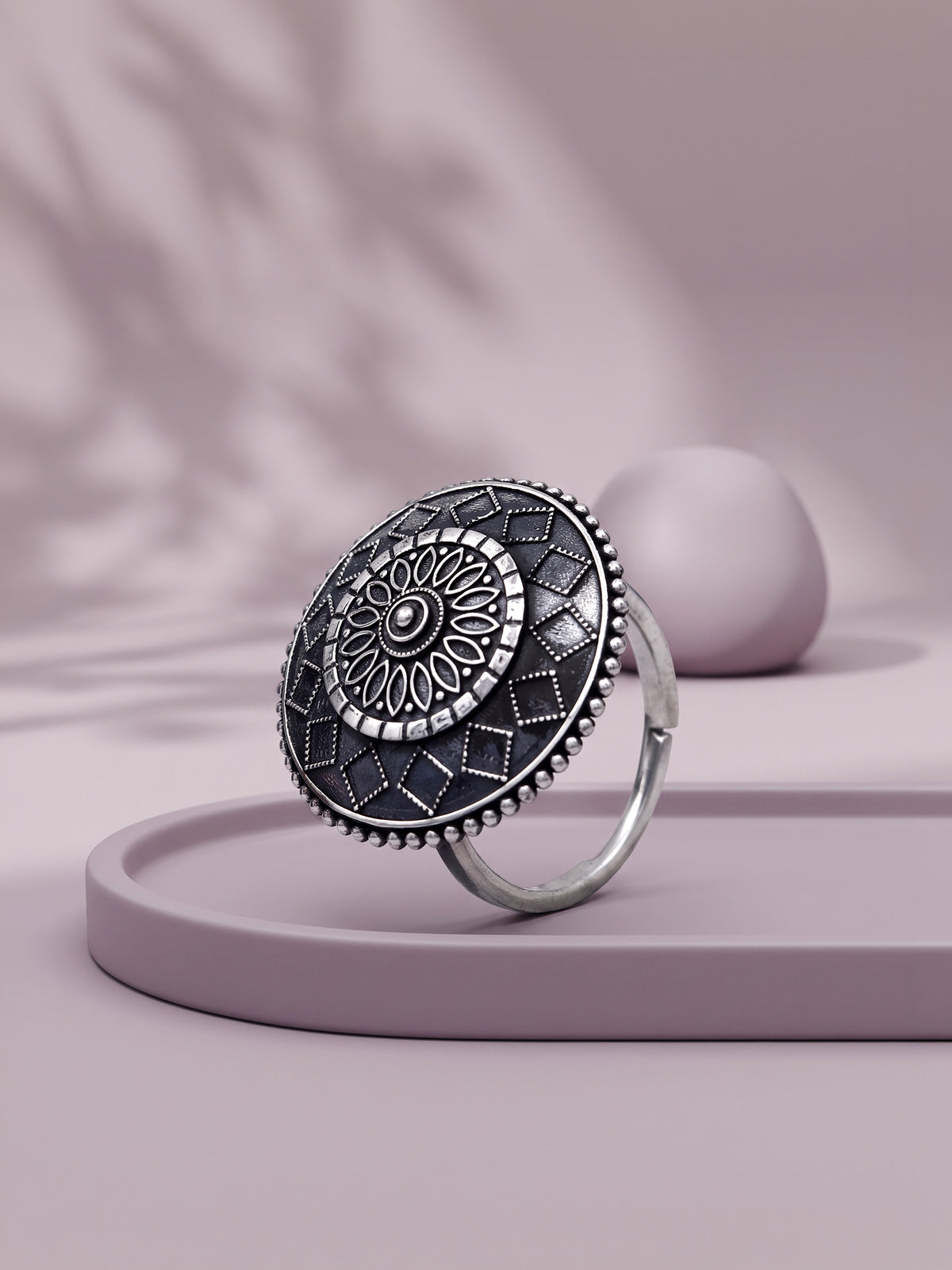 Oxidised Silver Mandara Ring (Size 12)
