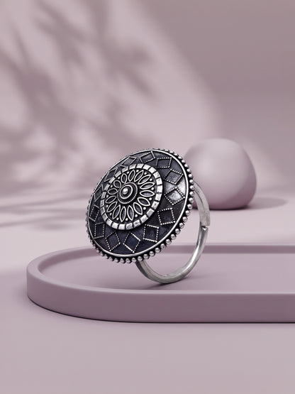Oxidised Silver Mandara Ring (Size 12)