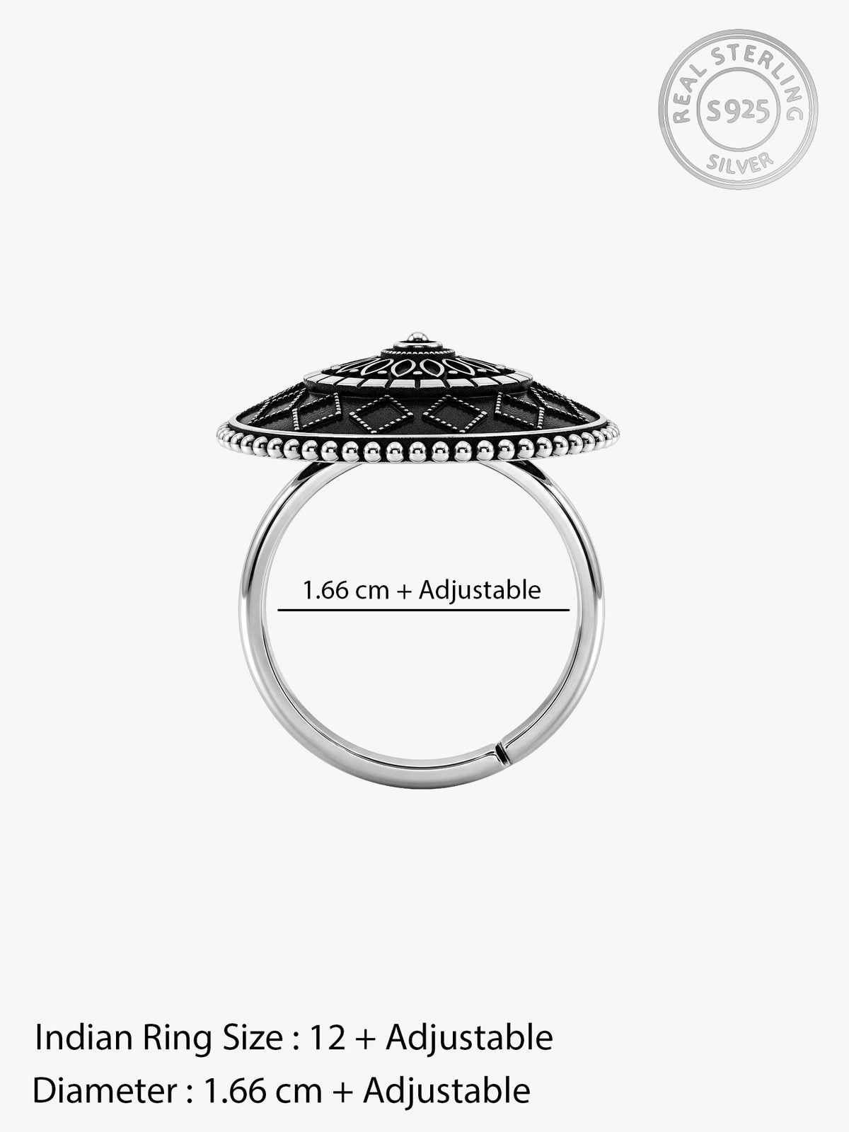 Oxidised Silver Mandara Ring (Size 12)