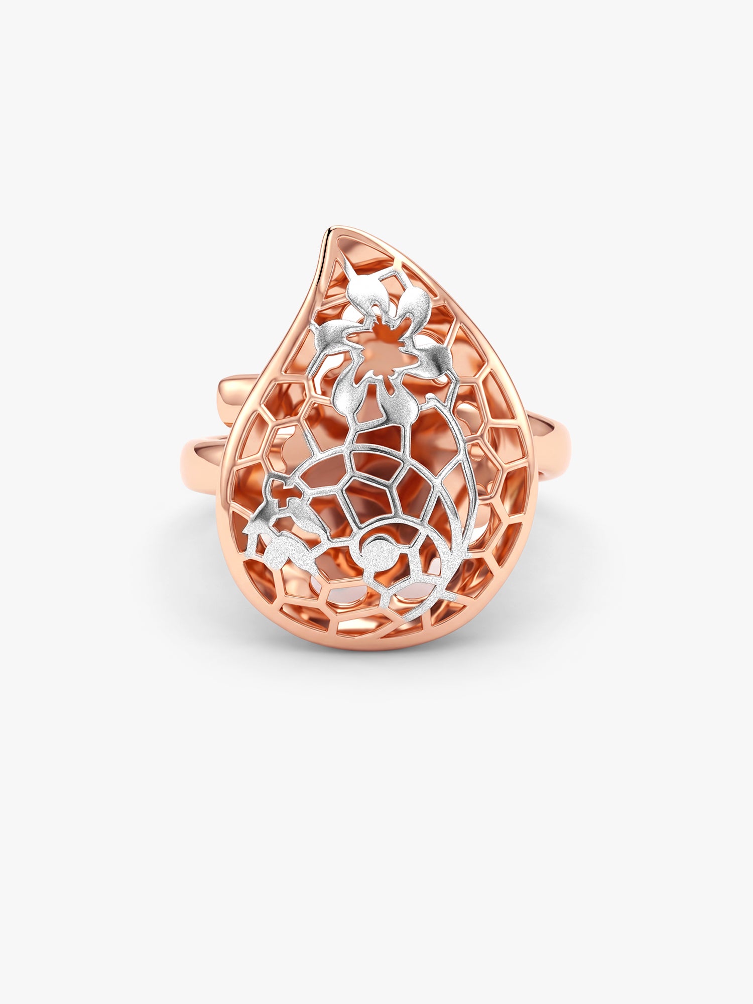 Dual Tone Mosaic Petal Silver Ring (Size 12)