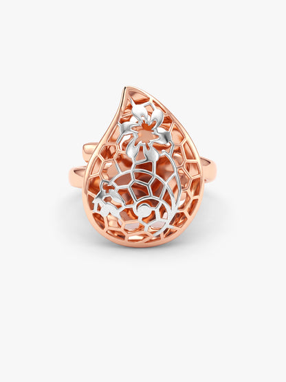 Dual Tone Mosaic Petal Silver Ring (Size 12)