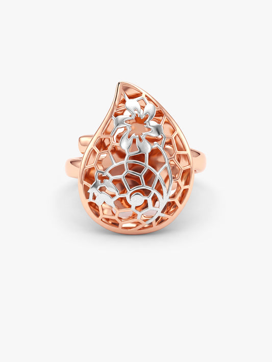 Dual Tone Mosaic Petal Silver Ring (Size 12)