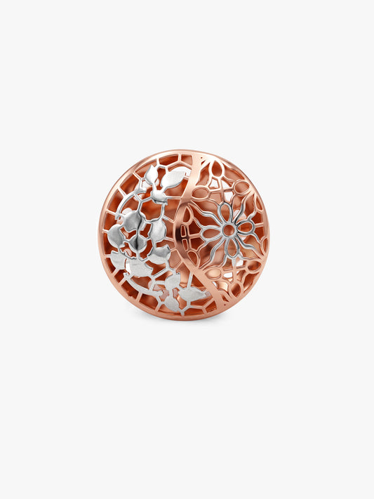 Dual Tone Filigree Bloom Silver Ring (Size 13)