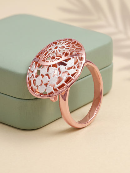 Dual Tone Filigree Bloom Silver Ring (Size 13)