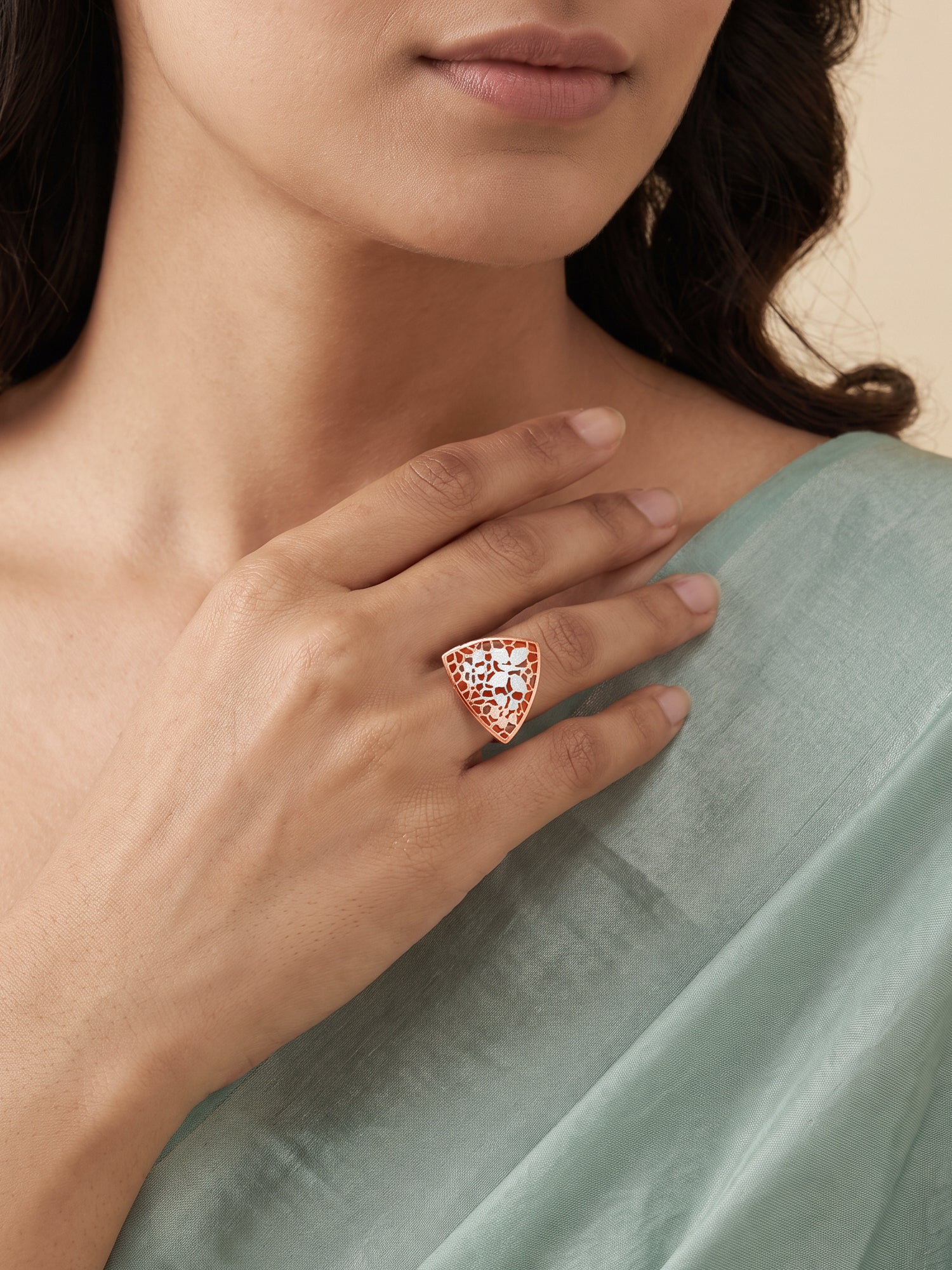 Dual Tone Three Point Silver Ring (Size 12)
