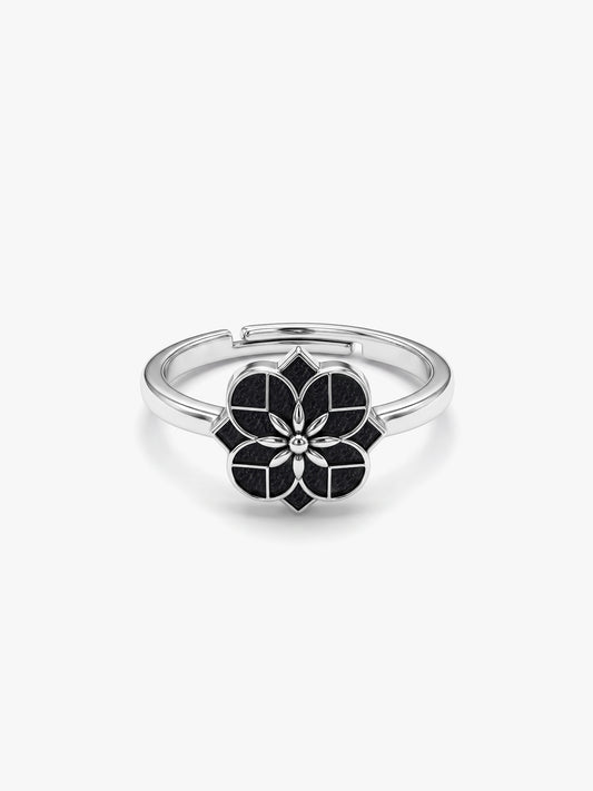 Oxidised Silver Rhodos Floral Ring (Size 12)