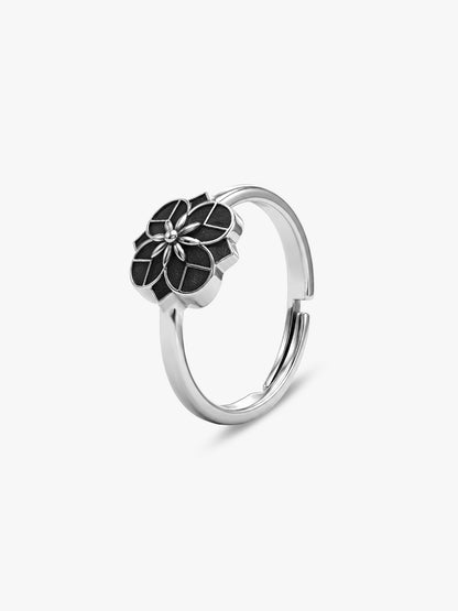 Oxidised Silver Rhodos Floral Ring (Size 12)