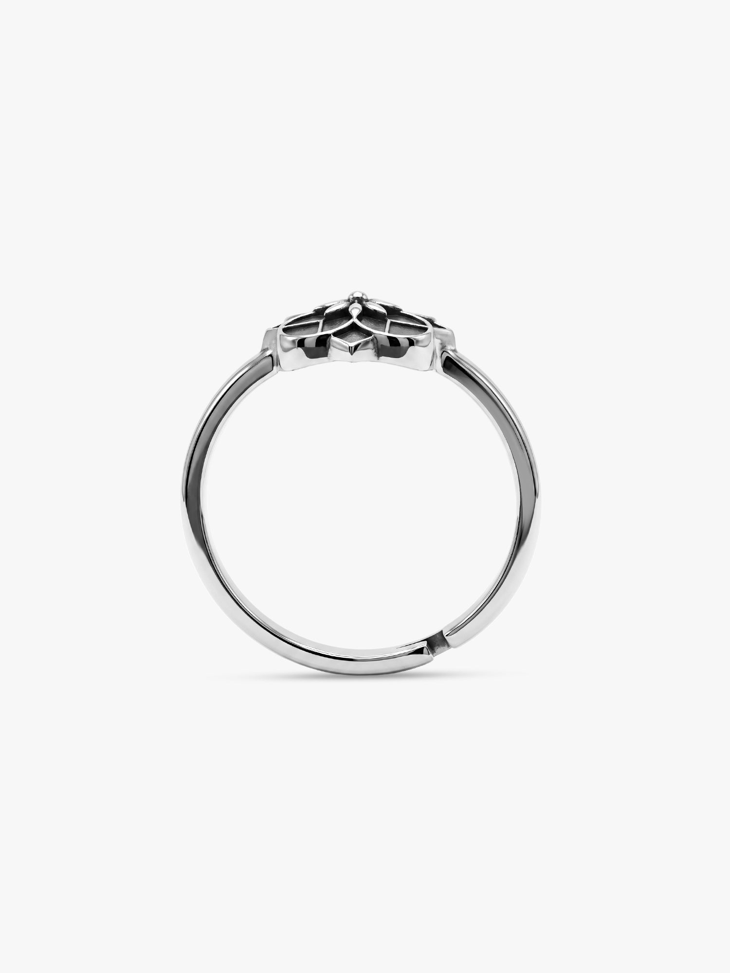 Oxidised Silver Rhodos Floral Ring (Size 12)