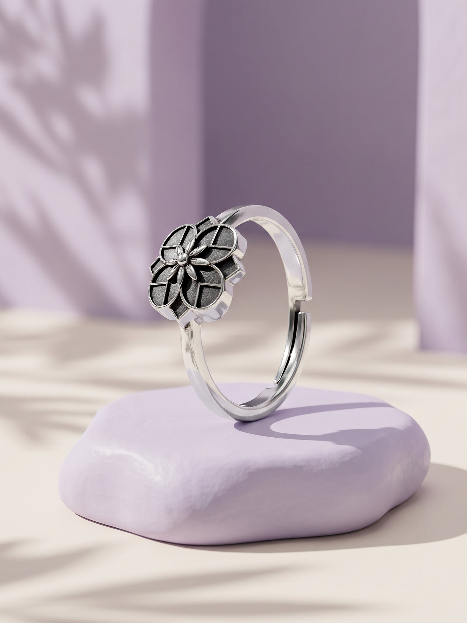Oxidised Silver Rhodos Floral Ring (Size 12)