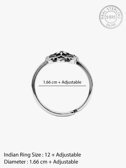 Oxidised Silver Rhodos Floral Ring (Size 12)