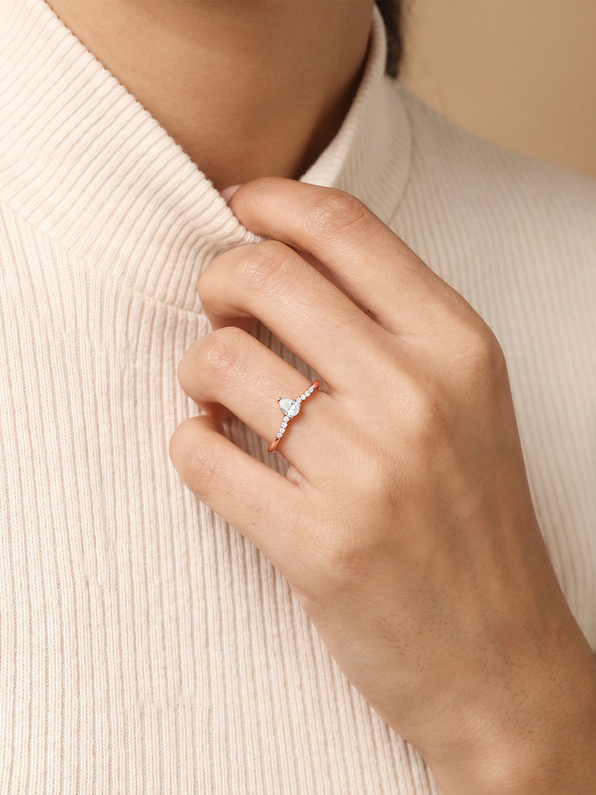 Rose Gold Vesper Teardrop Ring (Size 12)