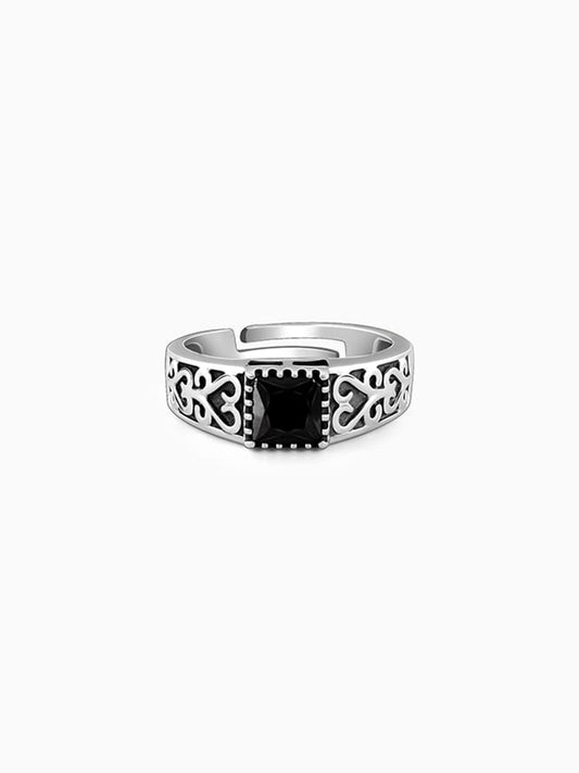 Silver Black Stone Ring For Him