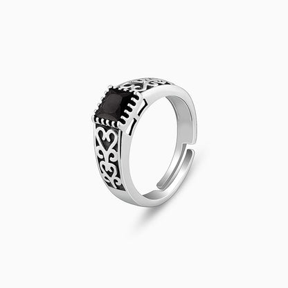 Silver Black Stone Ring For Him