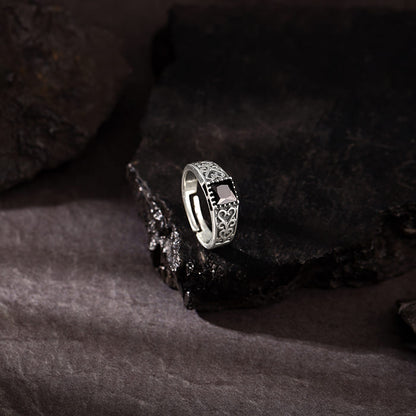 Silver Black Stone Ring For Him