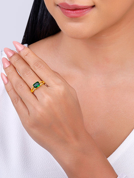 Golden Green Velvet Stone Ring