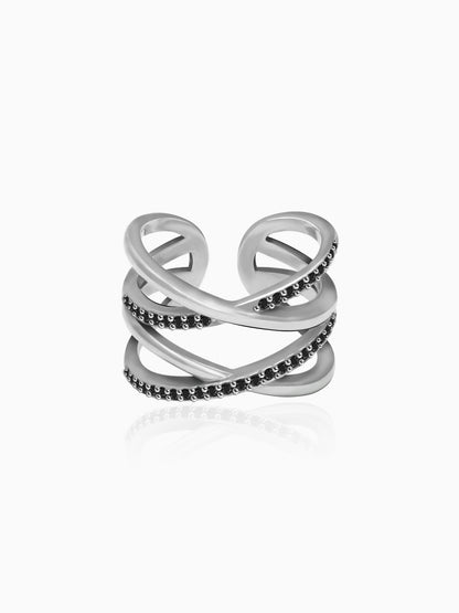 Kriti Sanon Silver Weave Black Zircon Ring