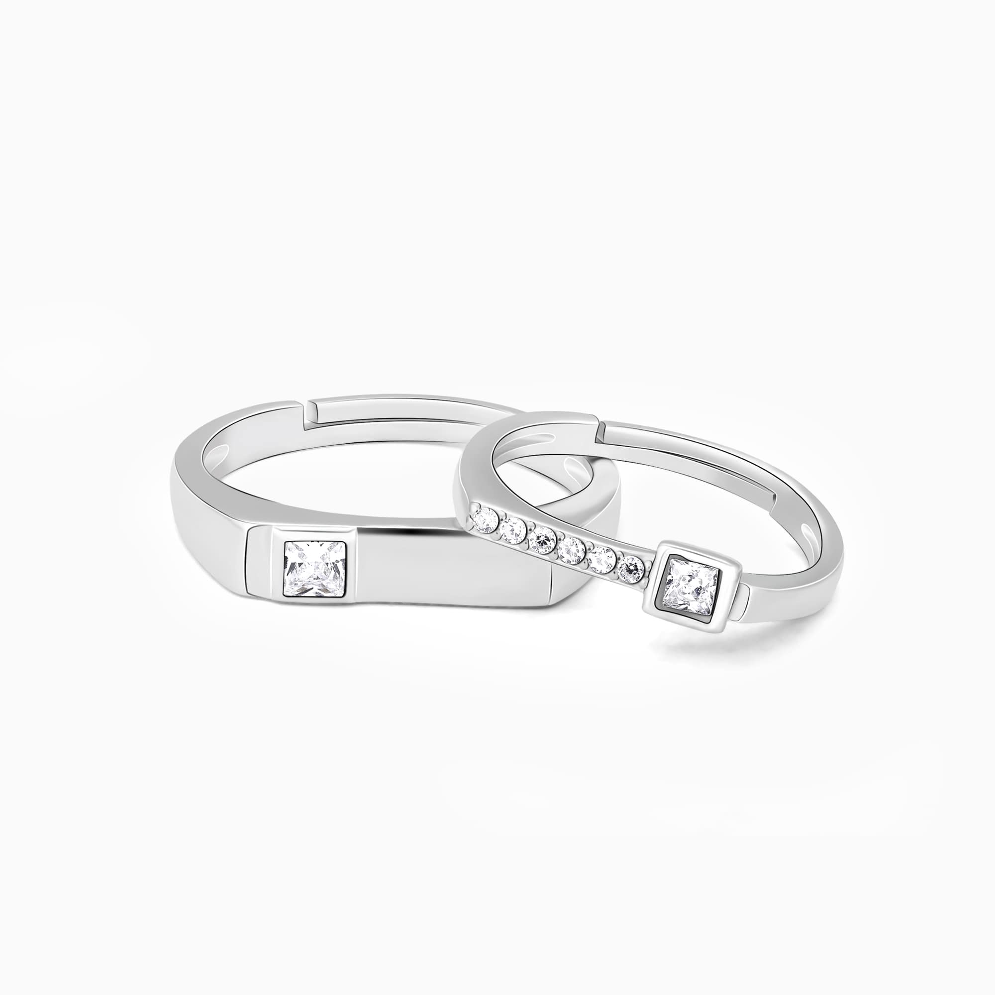 Silver Zircon Love Language Couple Rings - Image 1