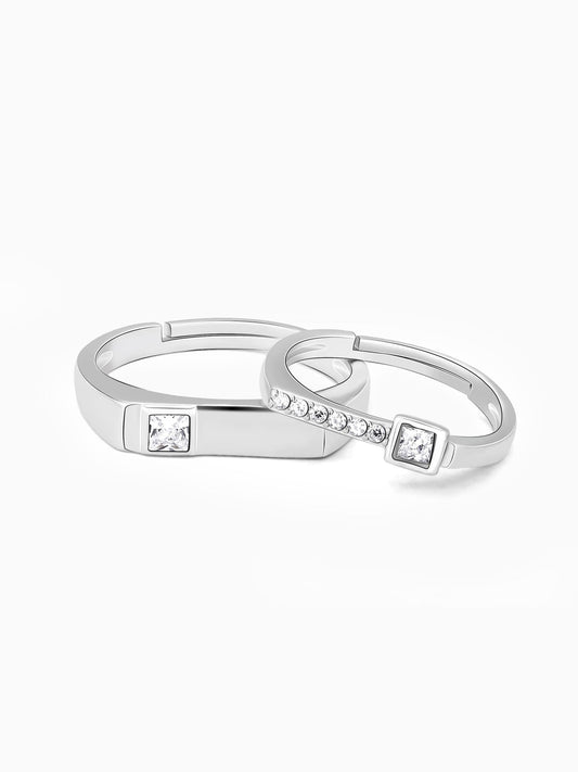 Silver Zircon Love Language Couple Rings