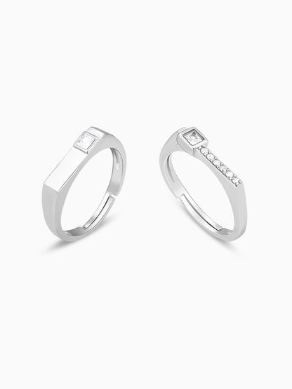 Silver Zircon Love Language Couple Rings