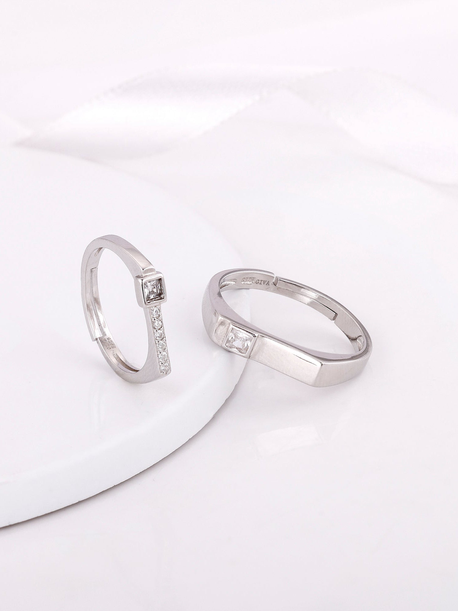 Silver Zircon Love Language Couple Rings