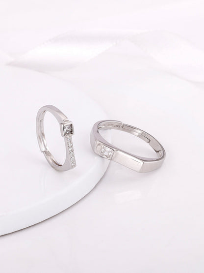 Silver Zircon Love Language Couple Rings