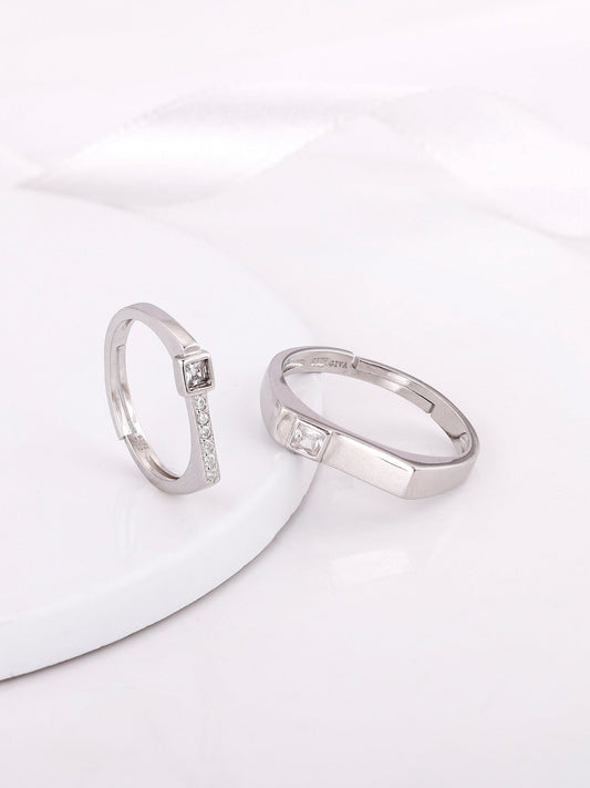 Silver Zircon Love Language Couple Rings