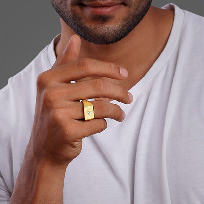 Golden Rise Star Signet Ring for Him (Size 22)