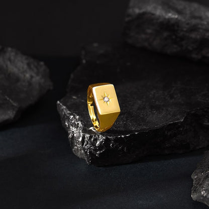 Golden Rise Star Signet Ring for Him (Size 22)