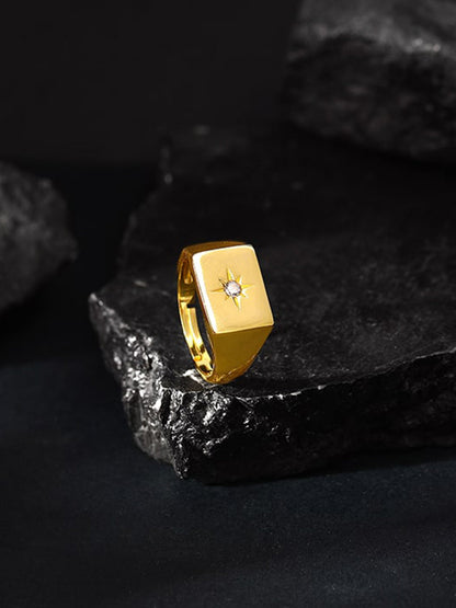 Golden Rise Star Signet Ring for Him (Size 22)