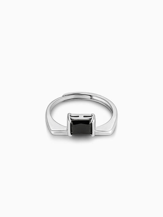 Silver Black Square Ring
