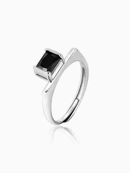 Silver Black Square Ring