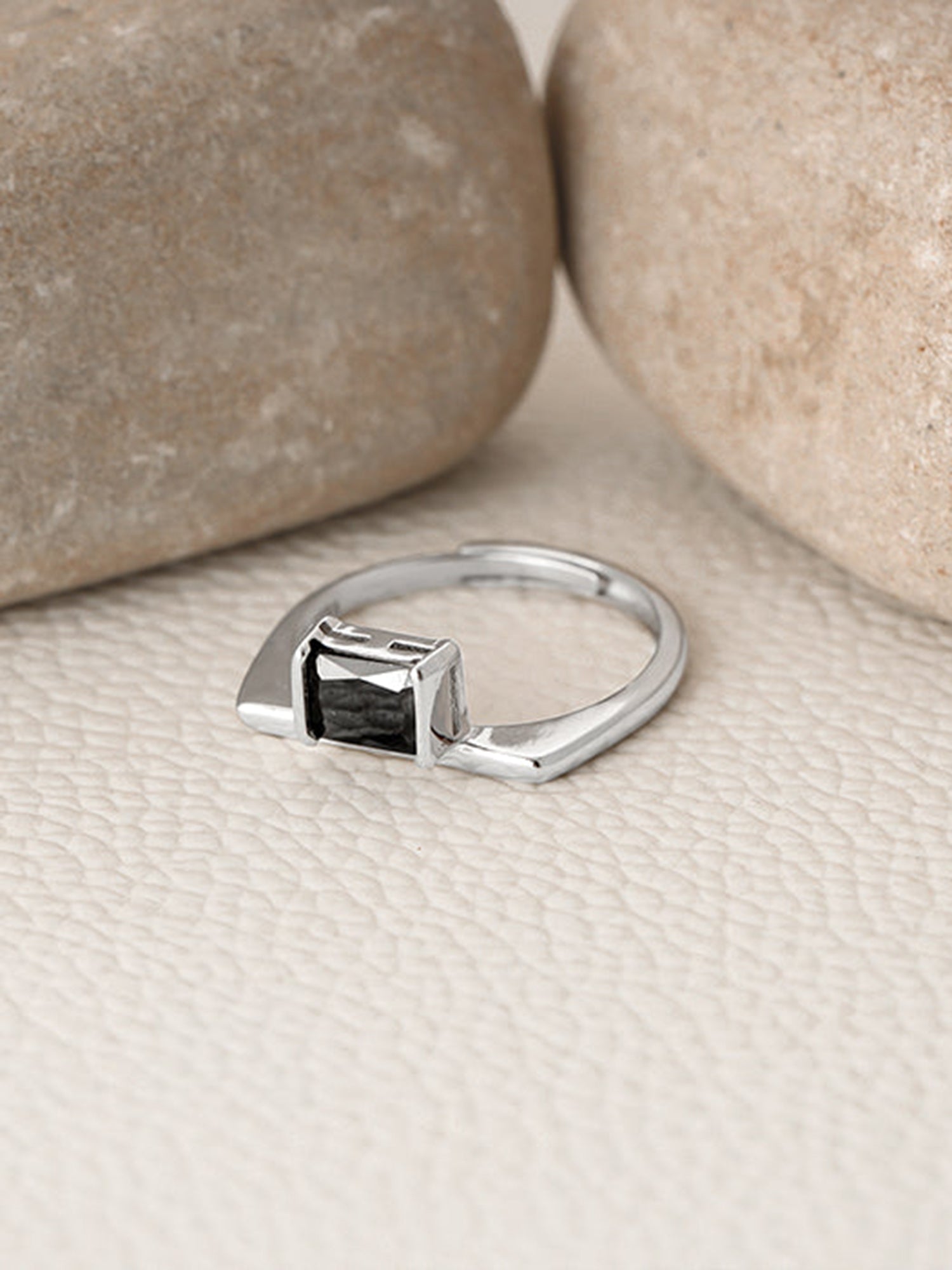 Silver Black Square Ring