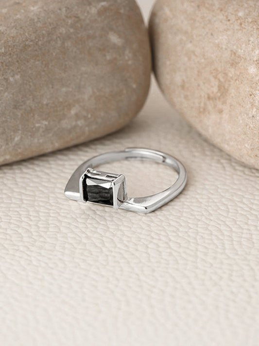 Silver Black Square Ring